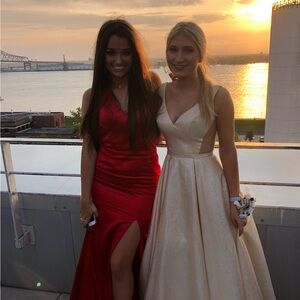 Sherri Hill Gold Formal Dress Mesh Sides